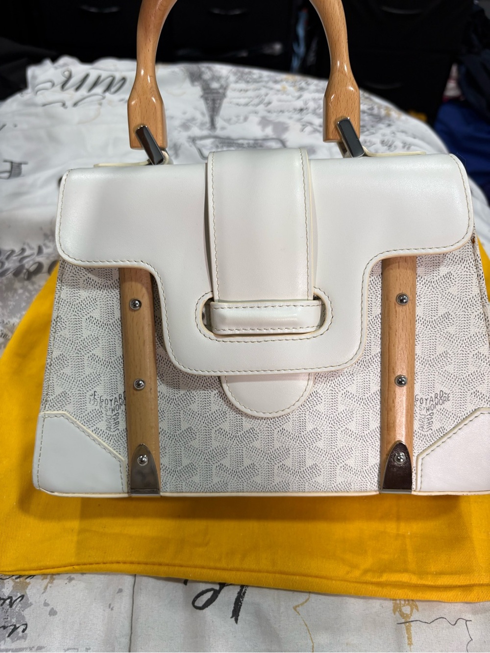Cream Structured Top-Handle Satchel Bag